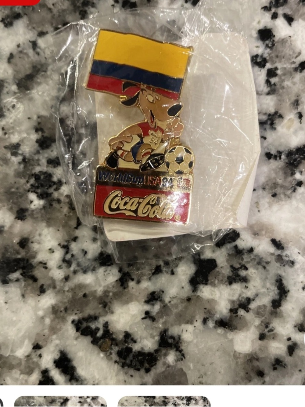Coca-Cola Yellow Blue Red Soccer Mascot Enamel Pin